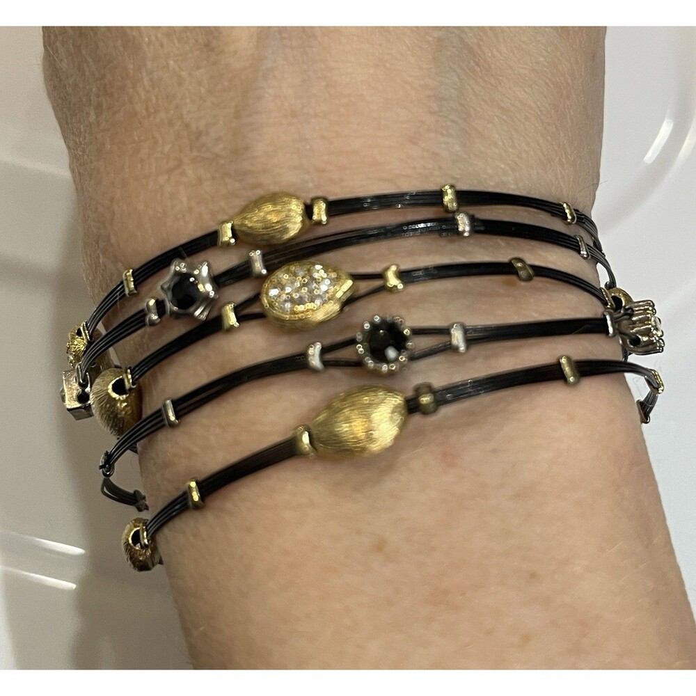 Gold and Rhinestone Black Bangle Lot Whimsygoth Punk Biker - Picture 1 of 7
